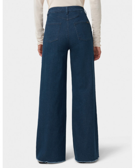 Pantalón mujer denim color azul bajo deshilachado y tejido elástico para un look casual