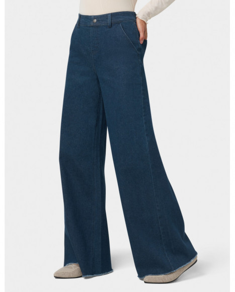 Pantalón mujer denim color azul bajo deshilachado y tejido elástico para un look casual