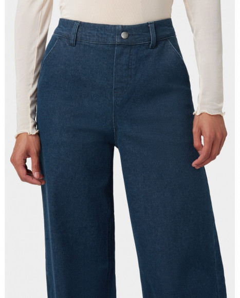 Pantalón mujer denim color azul bajo deshilachado y tejido elástico para un look casual