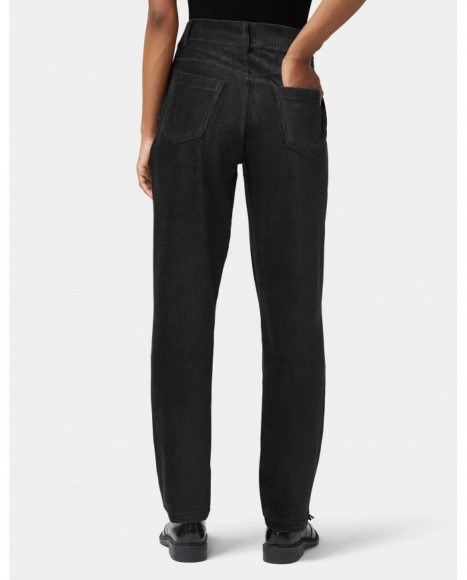Pantalón mujer color negro tejido pana, tiro alto, corte recto con ajuste relajado y bolsillos