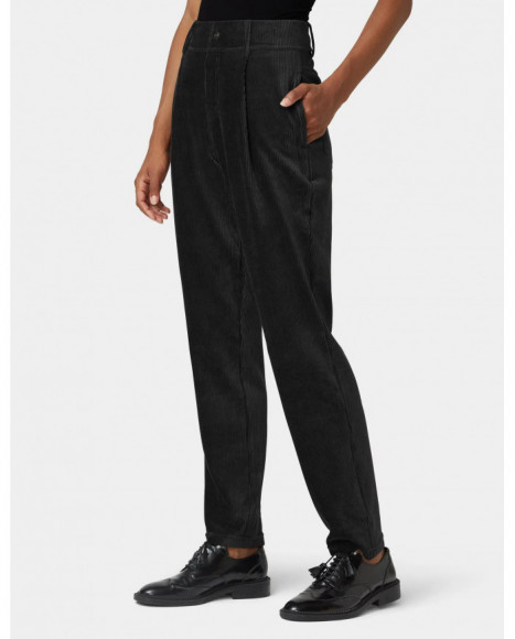 Pantalón mujer color negro tejido pana, tiro alto, corte recto con ajuste relajado y bolsillos
