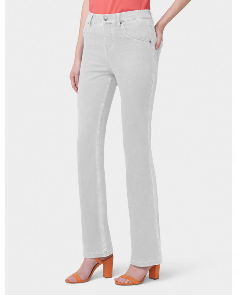 Pantalón mujer color gris corte baby bootcut, y bolsillos traseros funcionales
