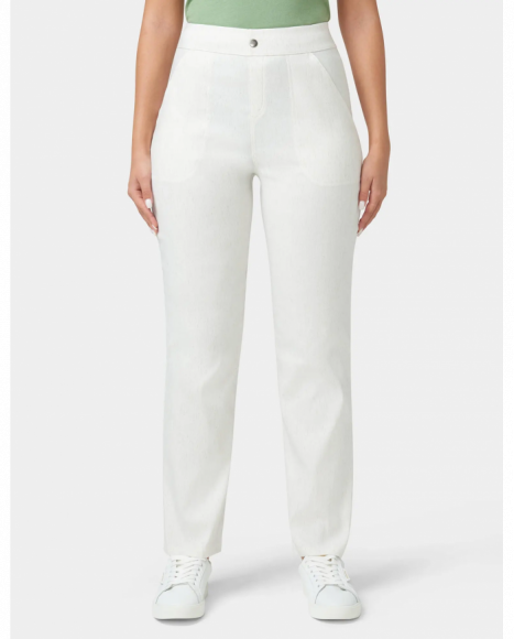 Pantalón mujer color blanco tejido lino y ajuste relajado