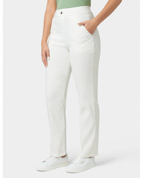 Pantalón mujer color blanco tejido lino y ajuste relajado