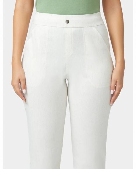 Pantalón mujer color blanco tejido lino y ajuste relajado