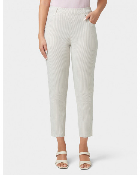 Pantalón mujer estampado de rayas color blanco, corte cigarette y tejido que no se arruga Pantalón mujer estampado de rayas color blanco, corte cigarette y tejido que no se arruga