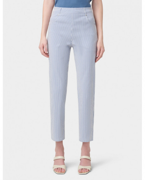 Pantalón mujer estampado de rayas color azul y corte cigarette
