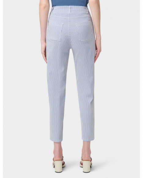 Pantalón mujer estampado de rayas color azul y corte cigarette