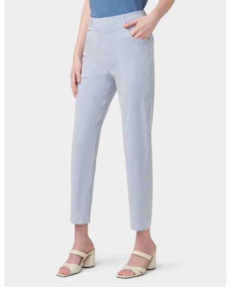 Pantalón mujer estampado de rayas color azul y corte cigarette