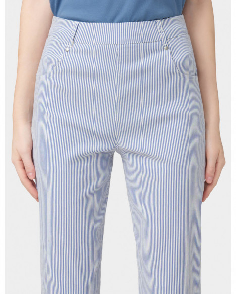Pantalón mujer estampado de rayas color azul y corte cigarette