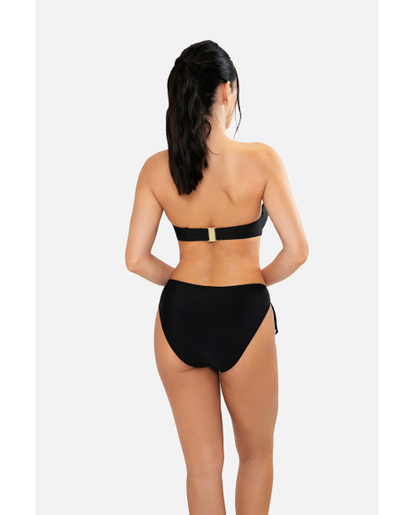 Bikini para mujer tipo bandeau con relleno y con soporte de aro de color negro