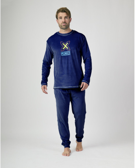 Pijama de hombre azul marino con logo multicolor Munich