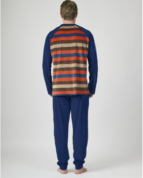 Conjunto de hombre para dormir con camiseta de rayas y pantalón azul Conjunto de hombre para dormir con camiseta de rayas y pantalón azul