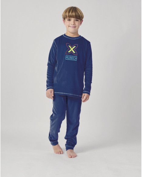 Pijama de niño en azul marino de manga larga con logotipo Munich
