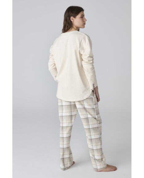 Pijama mujer con pantalón de cuadros y camiseta abotonada