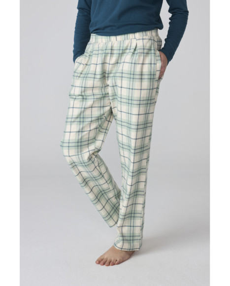 Pijama para mujer en azul con pantalón de cuadros verdes