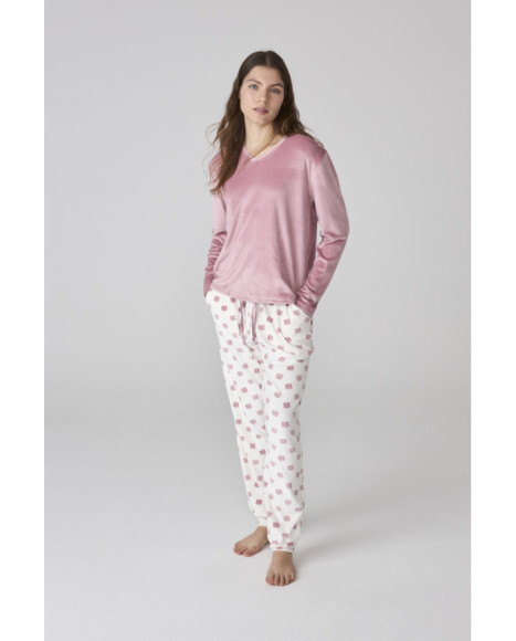 Pijama de mujer con pantalón estampado y camiseta de terciopelo suave