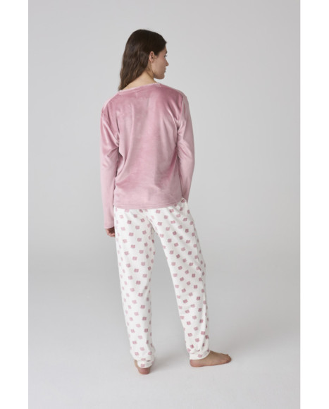 Pijama de mujer con pantalón estampado y camiseta de terciopelo suave