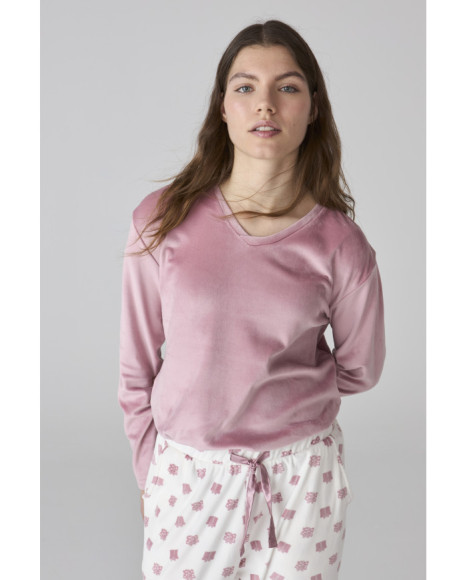 Pijama de mujer con pantalón estampado y camiseta de terciopelo suave