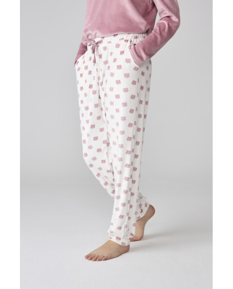 Pijama de mujer con pantalón estampado y camiseta de terciopelo suave