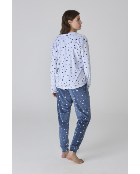 Conjunto de pijama de mujer en azul con estampado de estrellas