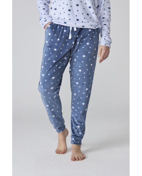 Conjunto de pijama de mujer en azul con estampado de estrellas
