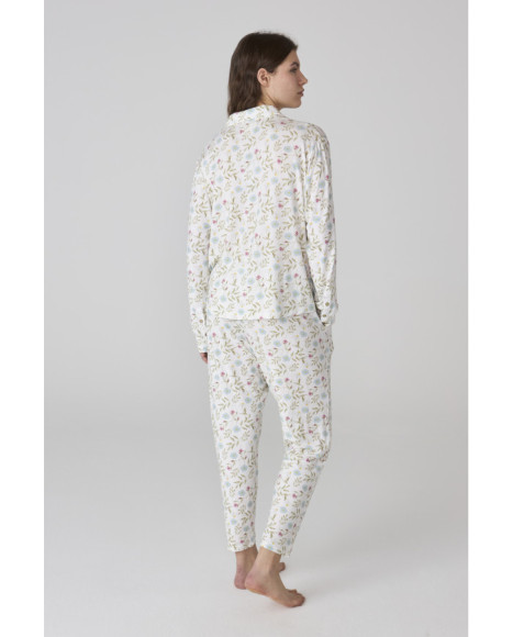 Conjunto de pijama para mujer en blanco con estampado floral delicado