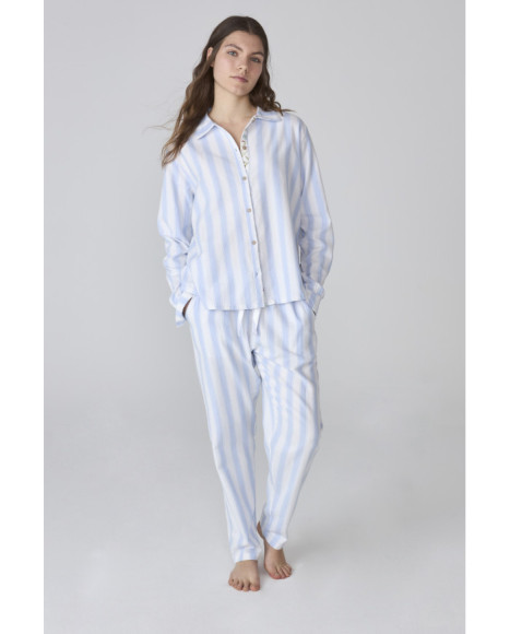 Conjunto de pijama de mujer a rayas azul y blanco, estilo clásico