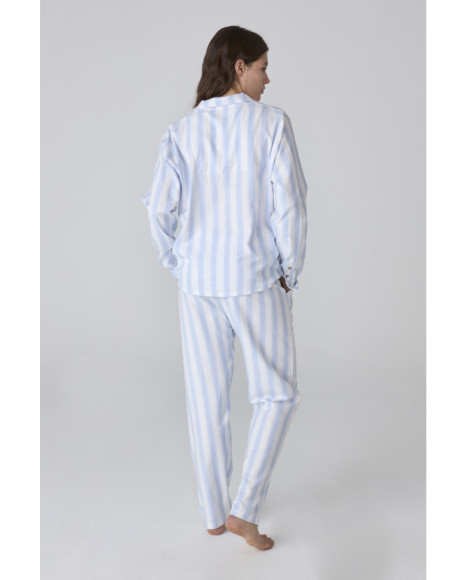 Conjunto de pijama de mujer a rayas azul y blanco, estilo clásico