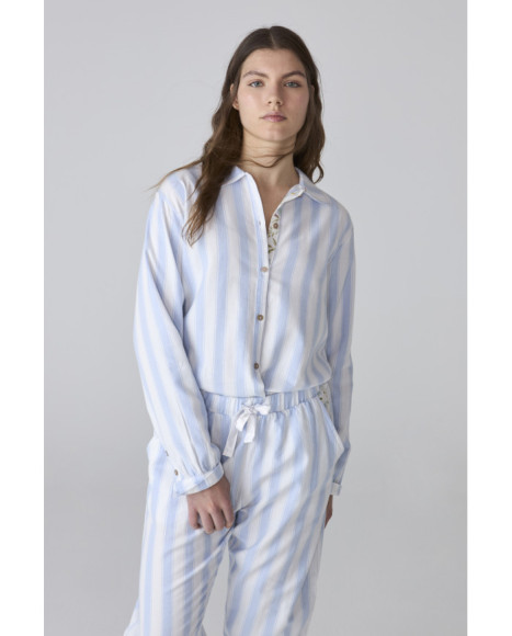 Conjunto de pijama de mujer a rayas azul y blanco, estilo clásico