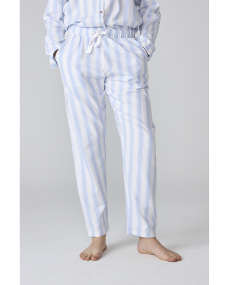 Conjunto de pijama de mujer a rayas azul y blanco, estilo clásico