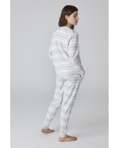 Pijama de mujer con rayas en tonos grises y azul claro