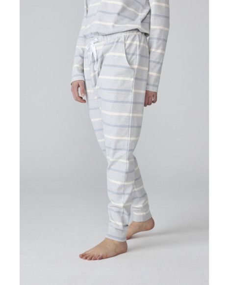 Pijama de mujer con rayas en tonos grises y azul claro