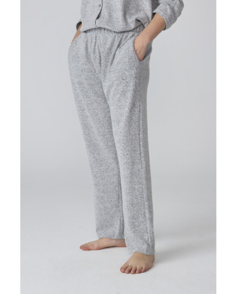 Pijama para mujer gris jaspeado de manga larga y pantalón recto