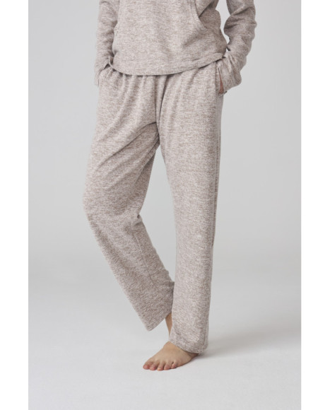 Conjunto de pijama para mujer beige jaspeado con camiseta de manga larga