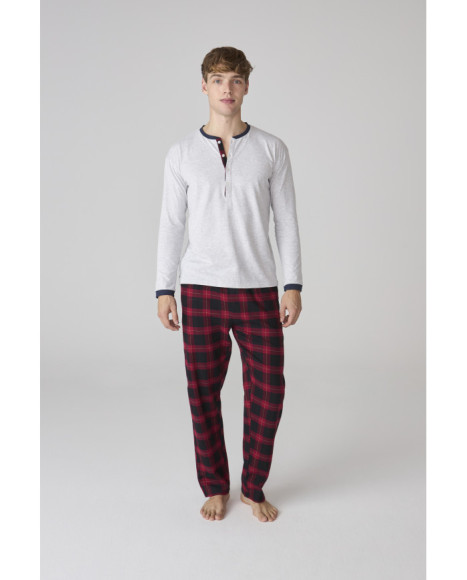 Pijama de hombre con camiseta gris y cuello henley