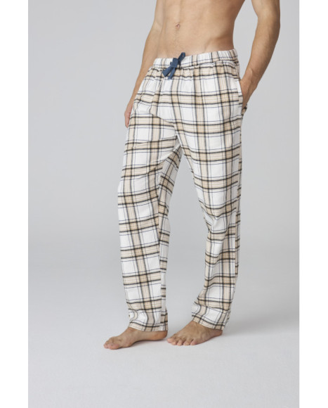 Pijama largo para hombre con camiseta taupe y pantalón a cuadros