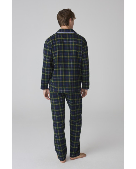 Pijama para hombre de franela con estampado de cuadros y bolsillos