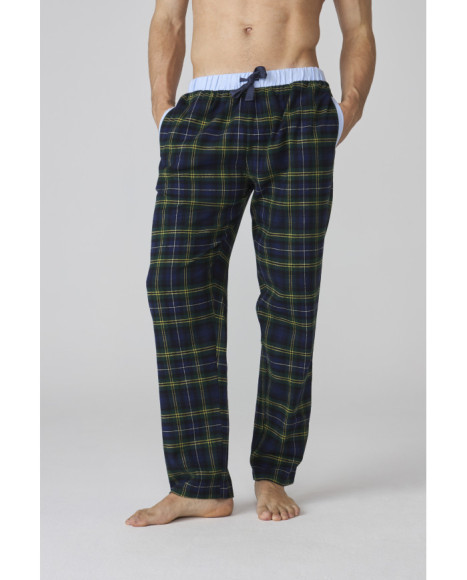 Pijama para hombre de franela con estampado de cuadros y bolsillos