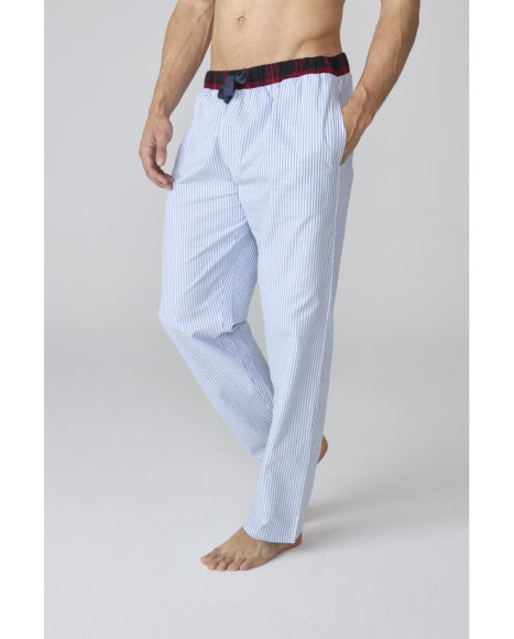 Conjunto de pijama para hombre azul a rayas con camiseta abotonada