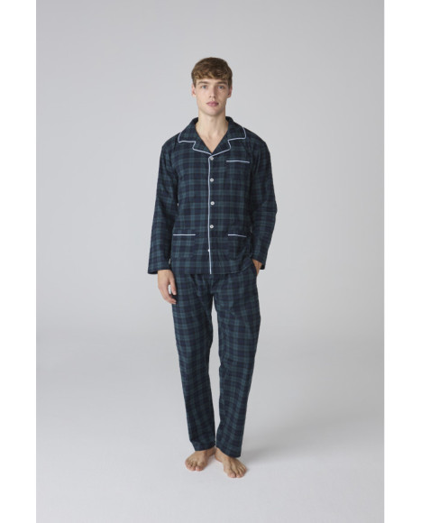 Set de pijama para hombre de cuadros marinos con vivos en contraste