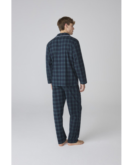 Set de pijama para hombre de cuadros marinos con vivos en contraste