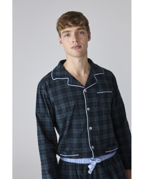 Set de pijama para hombre de cuadros marinos con vivos en contraste