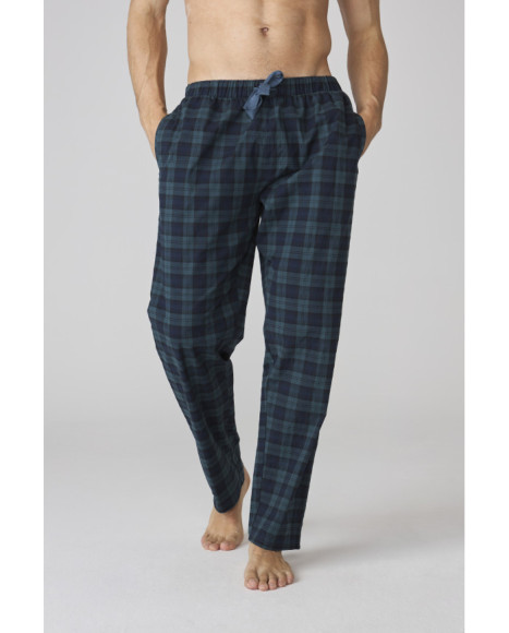 Pijama largo para hombre con cuello henley y pantalón a cuadros