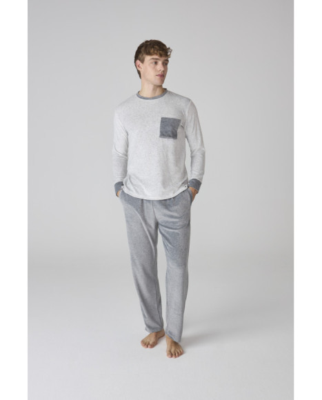 Conjunto de pijama para hombre gris y bolsillo en contraste