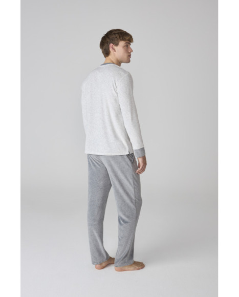 Conjunto de pijama para hombre gris y bolsillo en contraste