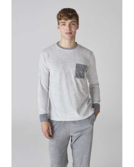 Conjunto de pijama para hombre gris y bolsillo en contraste