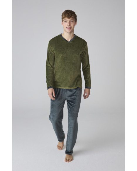 Conjunto de pijama para hombre en terciopelo verde y azul marino