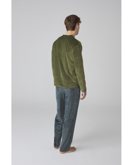 Conjunto de pijama para hombre en terciopelo verde y azul marino