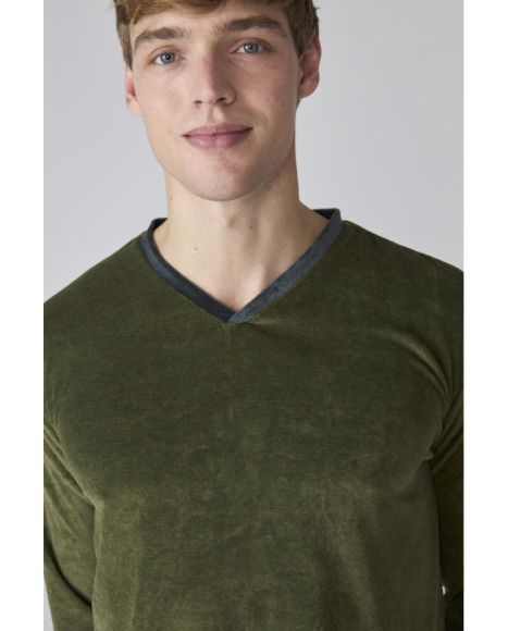 Conjunto de pijama para hombre en terciopelo verde y azul marino